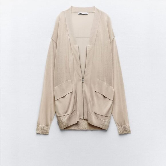 Zara Semi Sheer Knit Bomber Cardigan Size Large NWOT - Picture 1 of 11